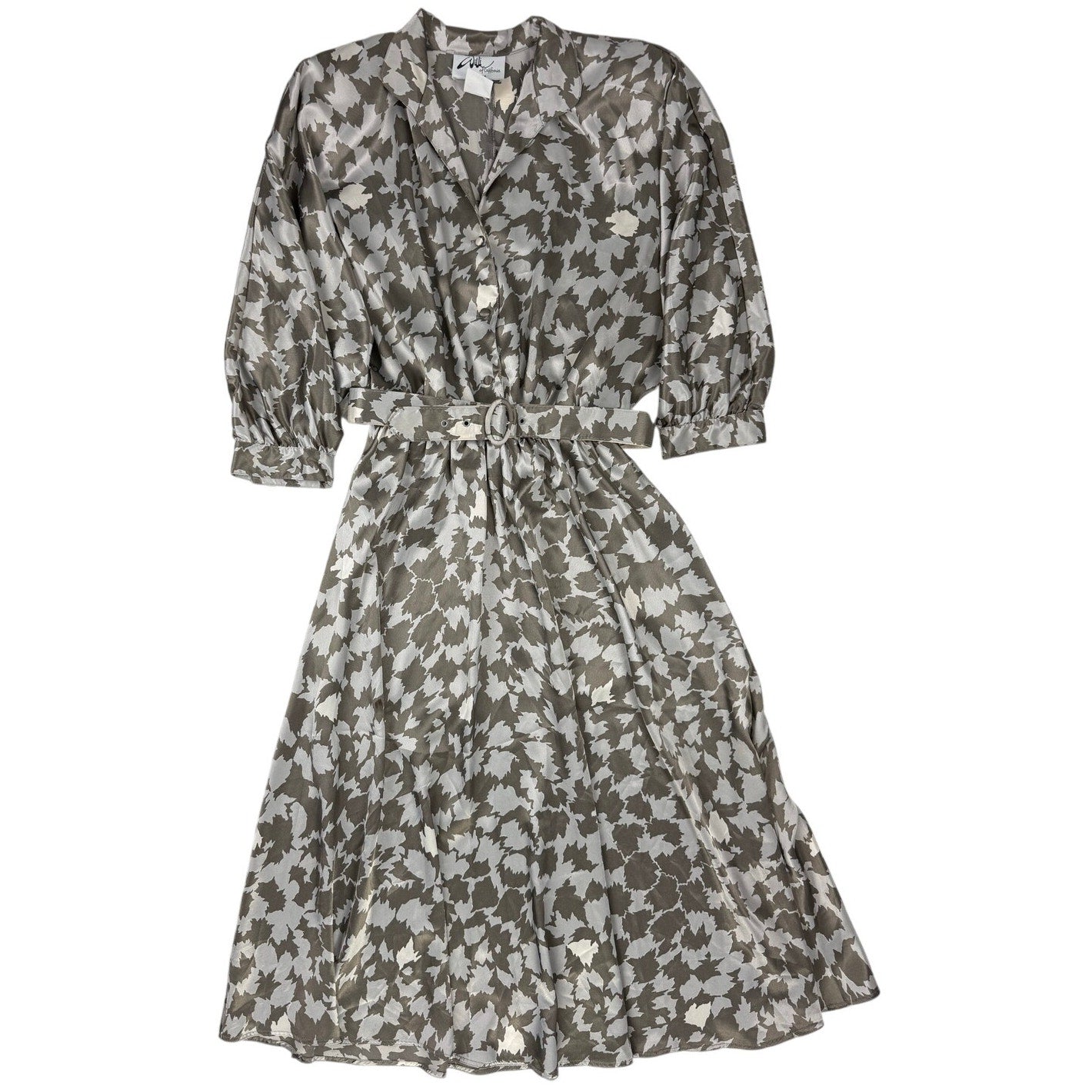 Vintage 1980s Willi of California Belted Abstract Print Midi Dress Women's 10