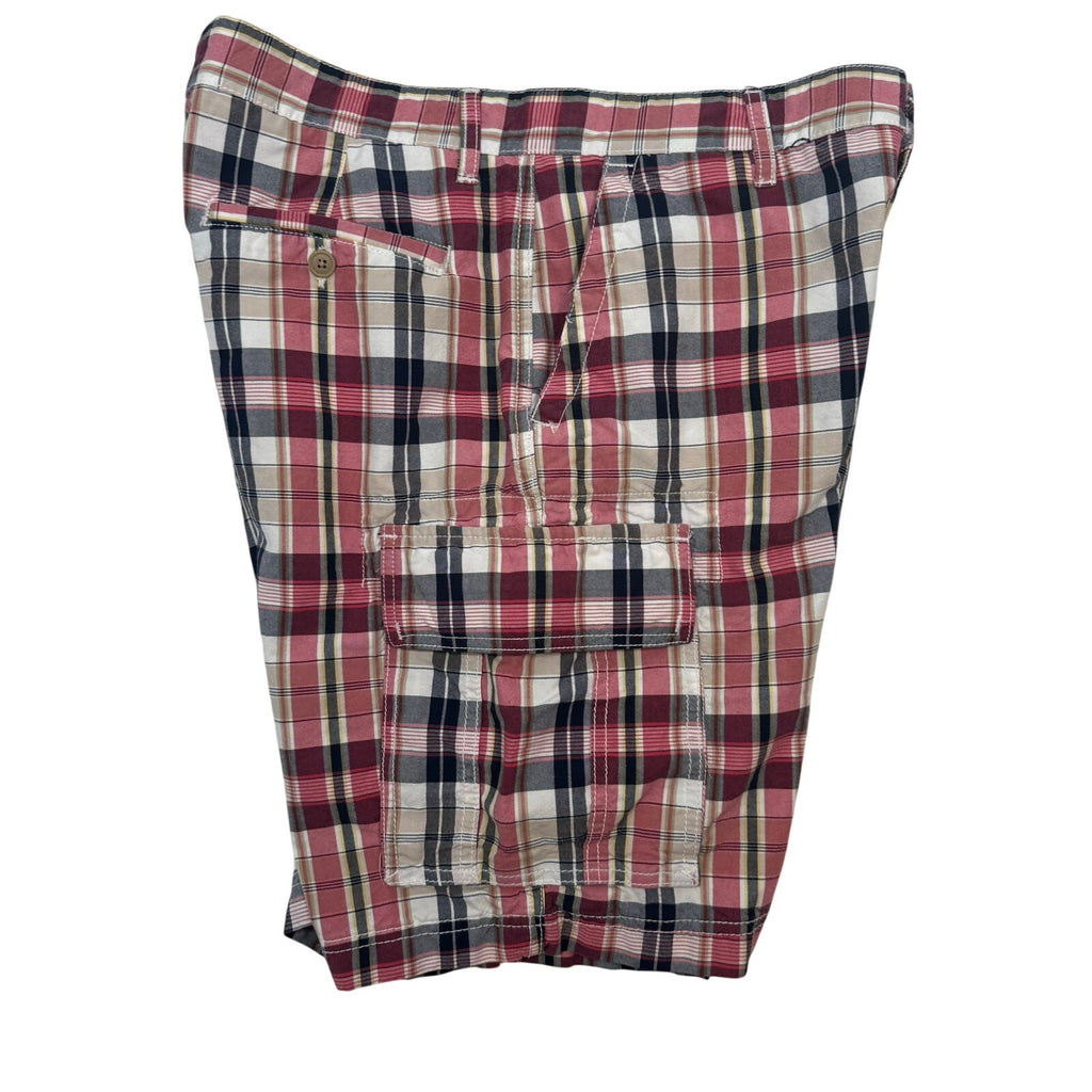 Mens 2000 Club Room Men's 33 Plaid Cargo Shorts Pink Blue Check Cotton Casual