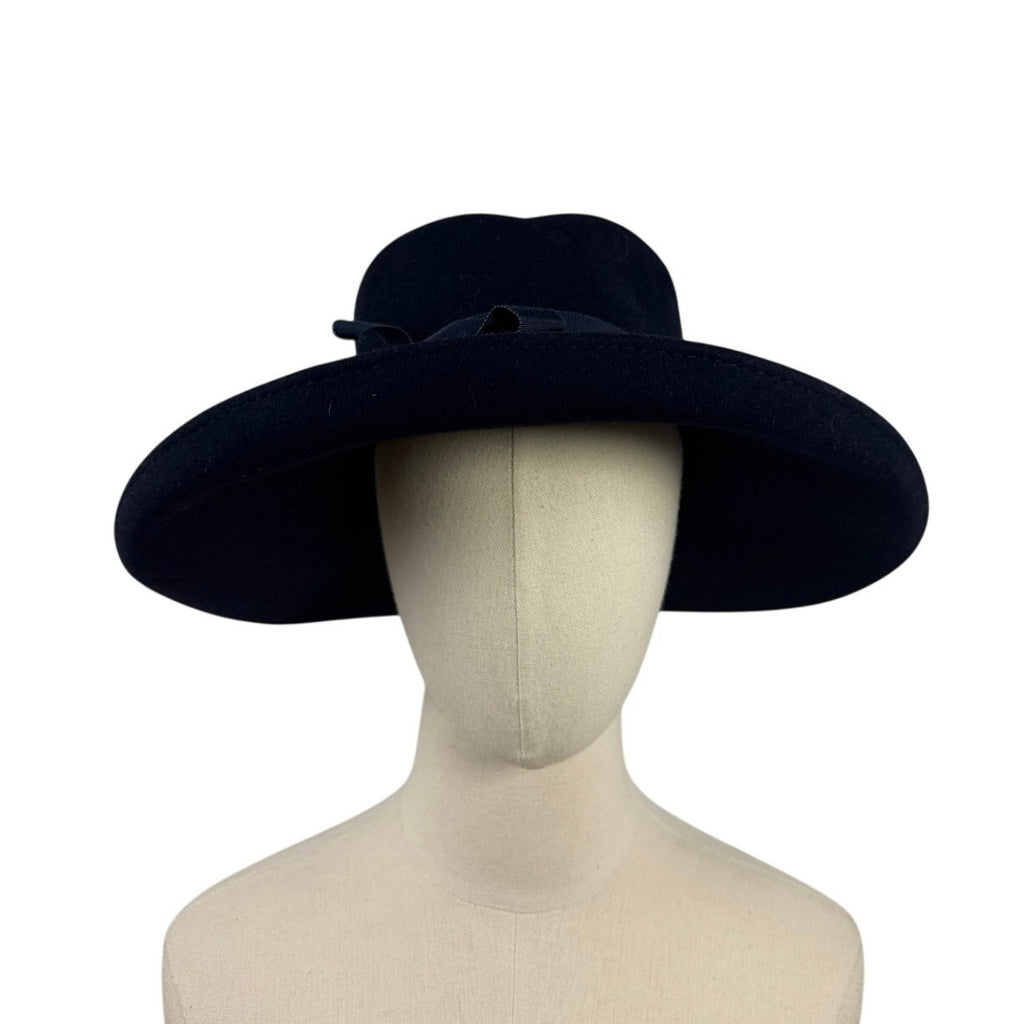 Vintage 80s Atmosphere Collection Navy Blue Felt Wide Brim Hat