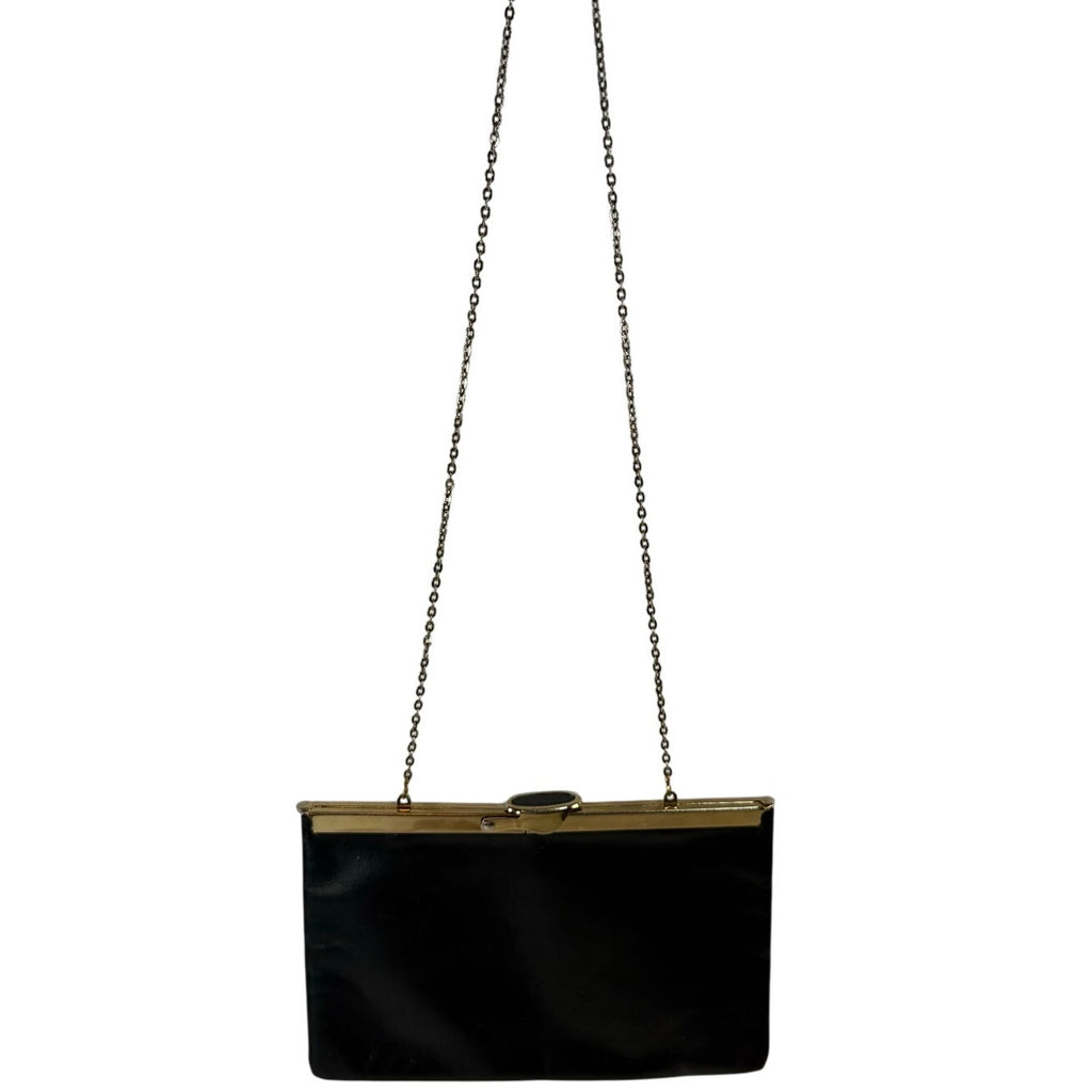 Vintage 60s Etra Navy Leather Clutch Purse w/ Gold Chain Strap