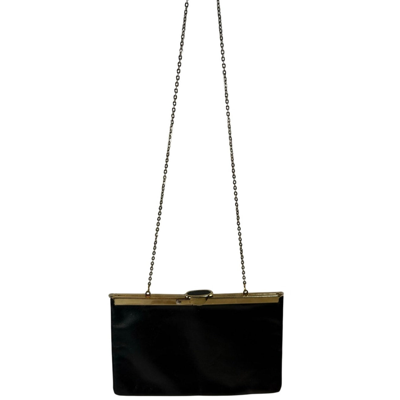 Vintage 60s Etra Navy Leather Clutch Purse w/ Gold Chain Strap