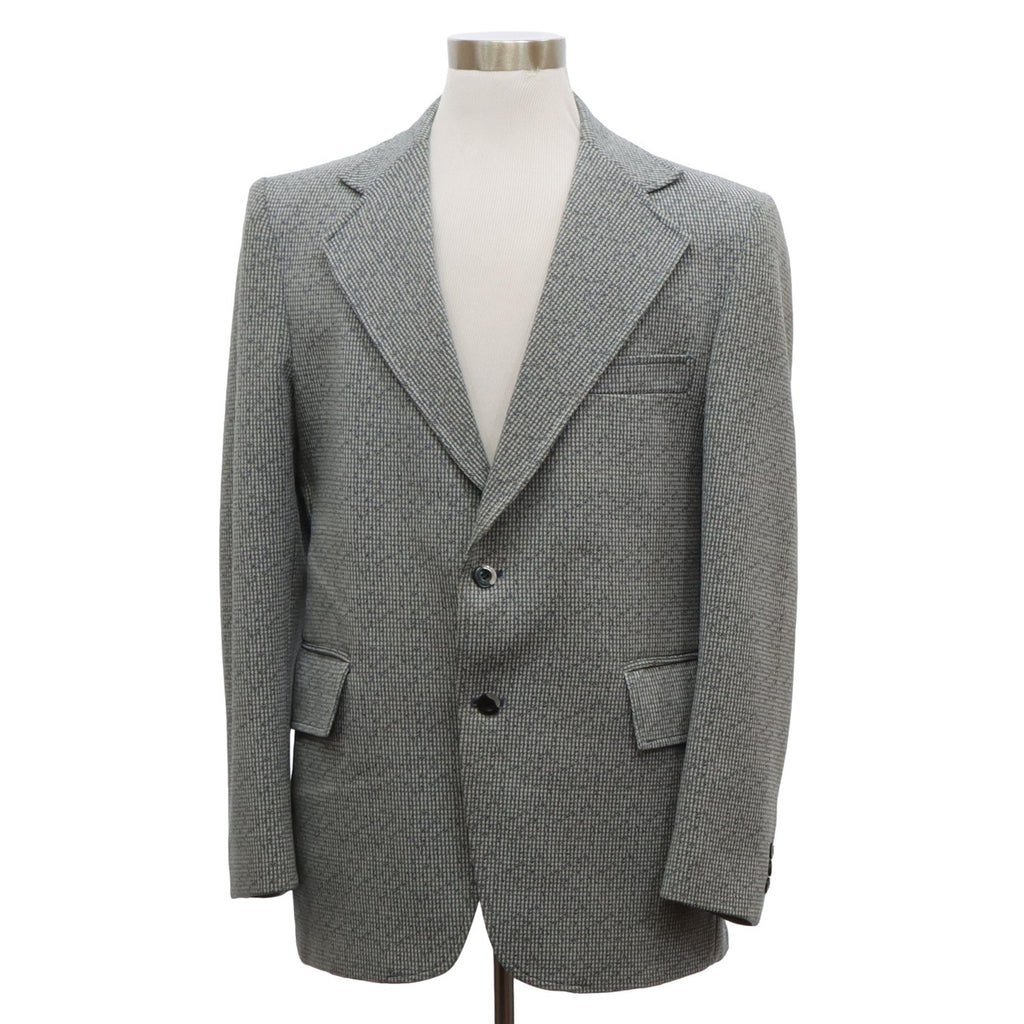 Vintage 1970s Men's Blue Gray Houndstooth Polyester Blazer Jacket 40
