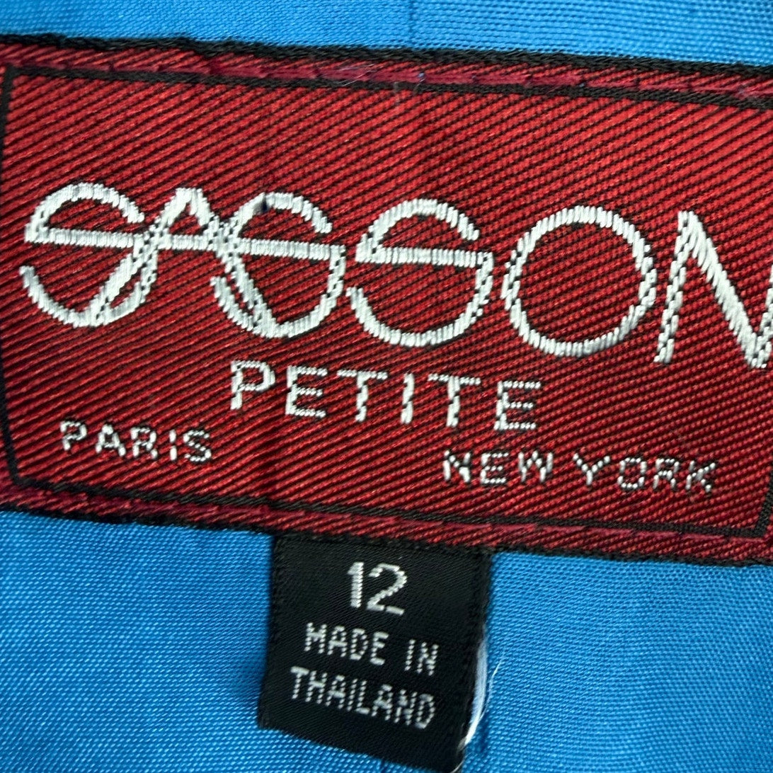 Vintage 80s Sasson Petite Women's 12 Blue Blazer Jacket Shoulder Pads