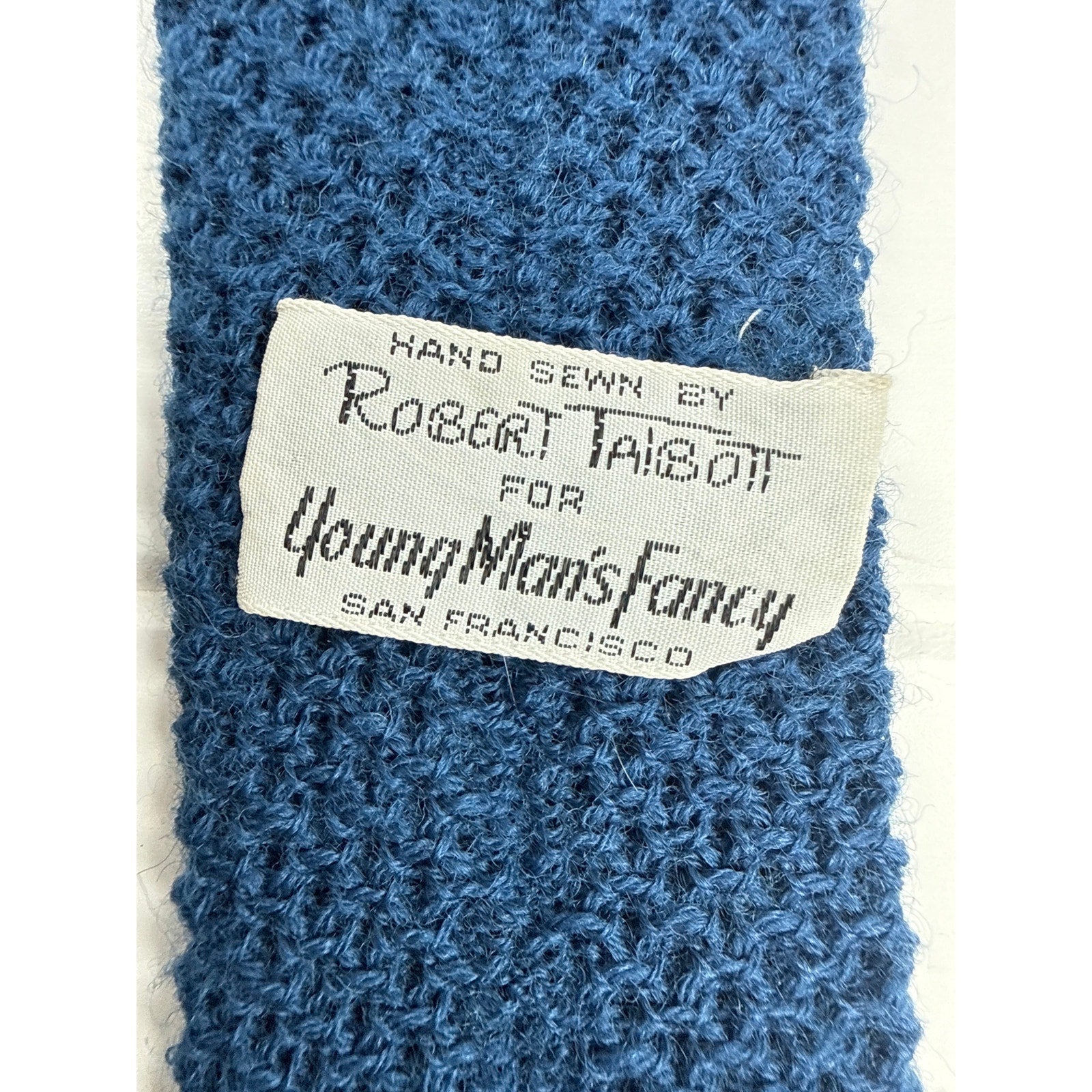 Vintage 1960s Robert Talbott Navy Cotton Blend Knit Skinny Square End Tie