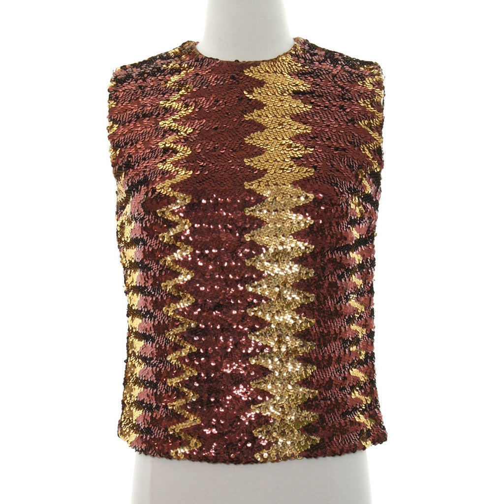 Vintage 70s Glentex Sequin Gold Brown Sleeveless Party Top Women's Medium