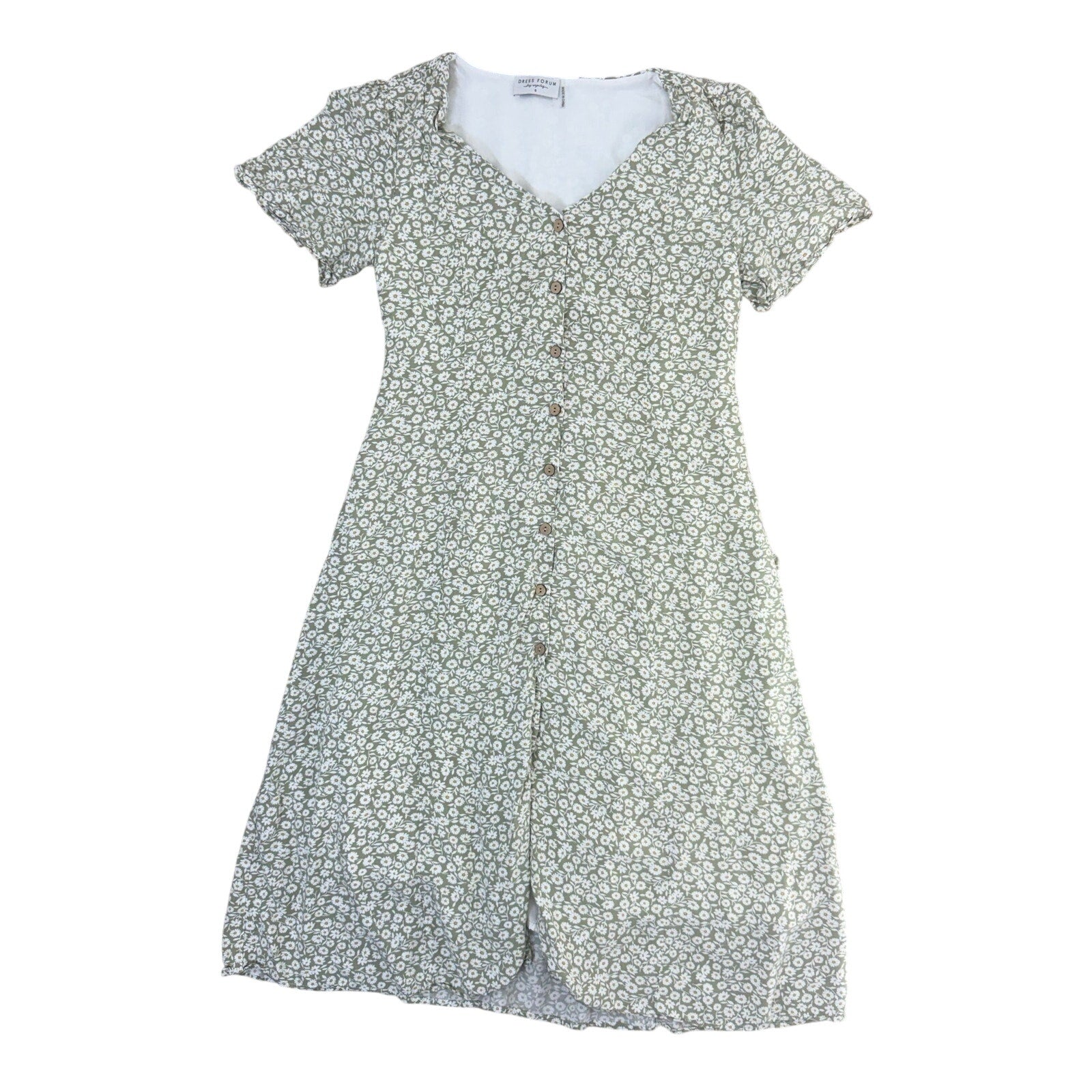 Vintage 90s Women's Small Dress Forum Daisy Print Rayon Button Front Midi