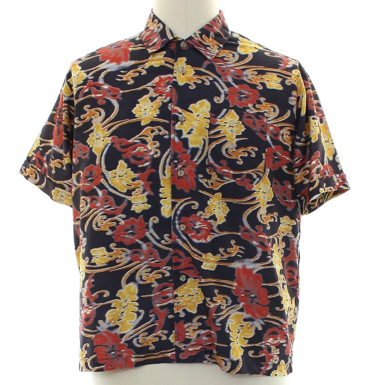 Vintage 80s Men's XLFlip Box Abstract Floral Button Down Shirt Black Polyester