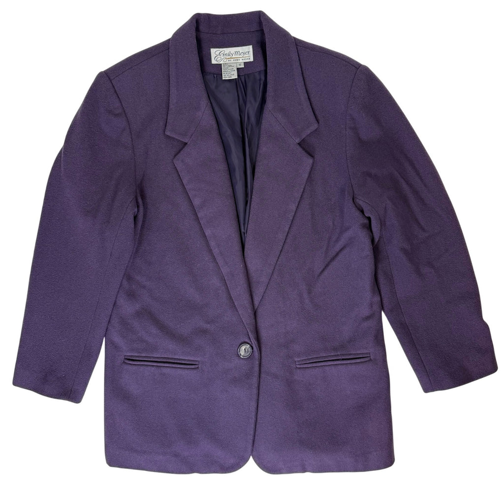 Vintage 80s Women's 12 Large Purple Blazer Jacket Emily Meyer Wool Blend Lined