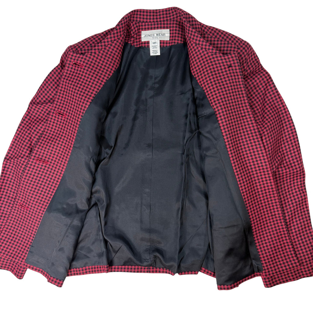 Vintage 90s Women's 12P Pink Houndstooth Blazer Jacket USA Made Rayon