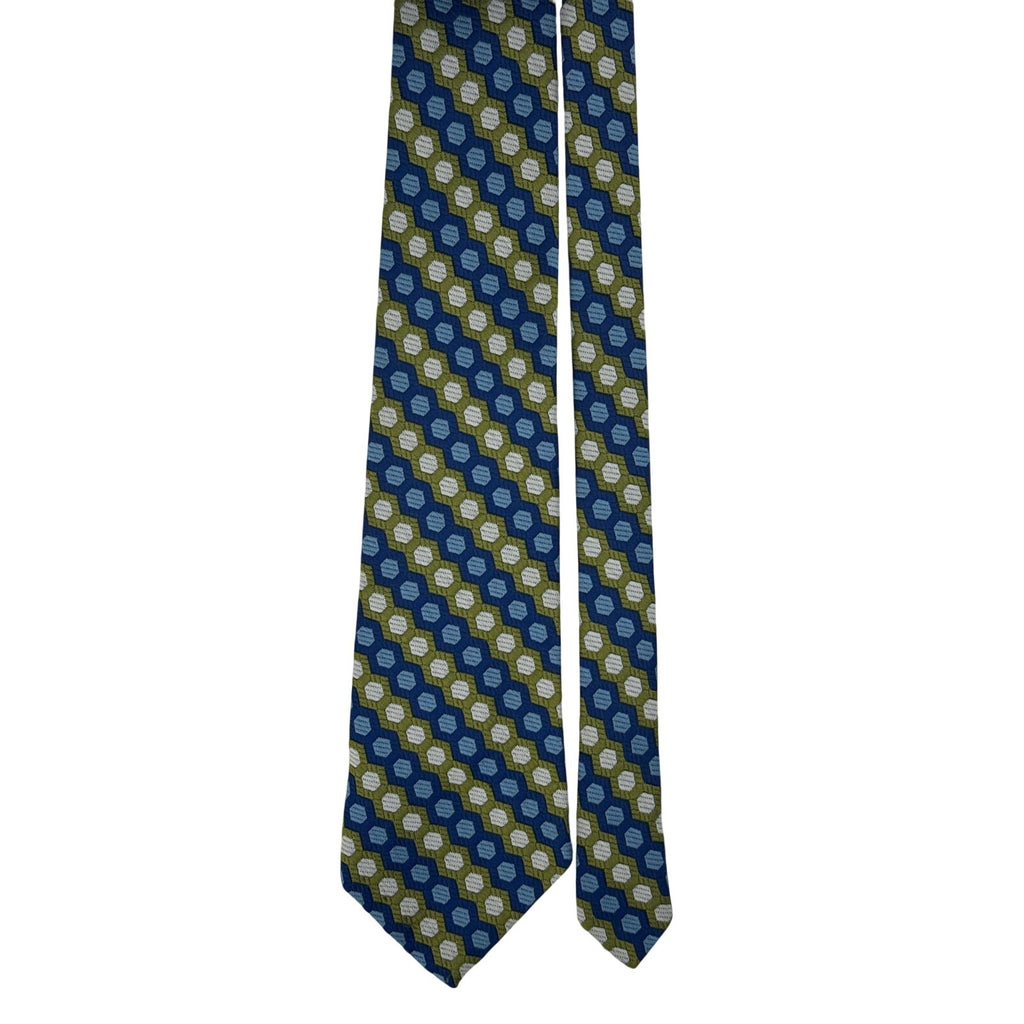 Vintage 70s Men's Tie Towncraft Geometric Necktie Avocado Blue Polyester