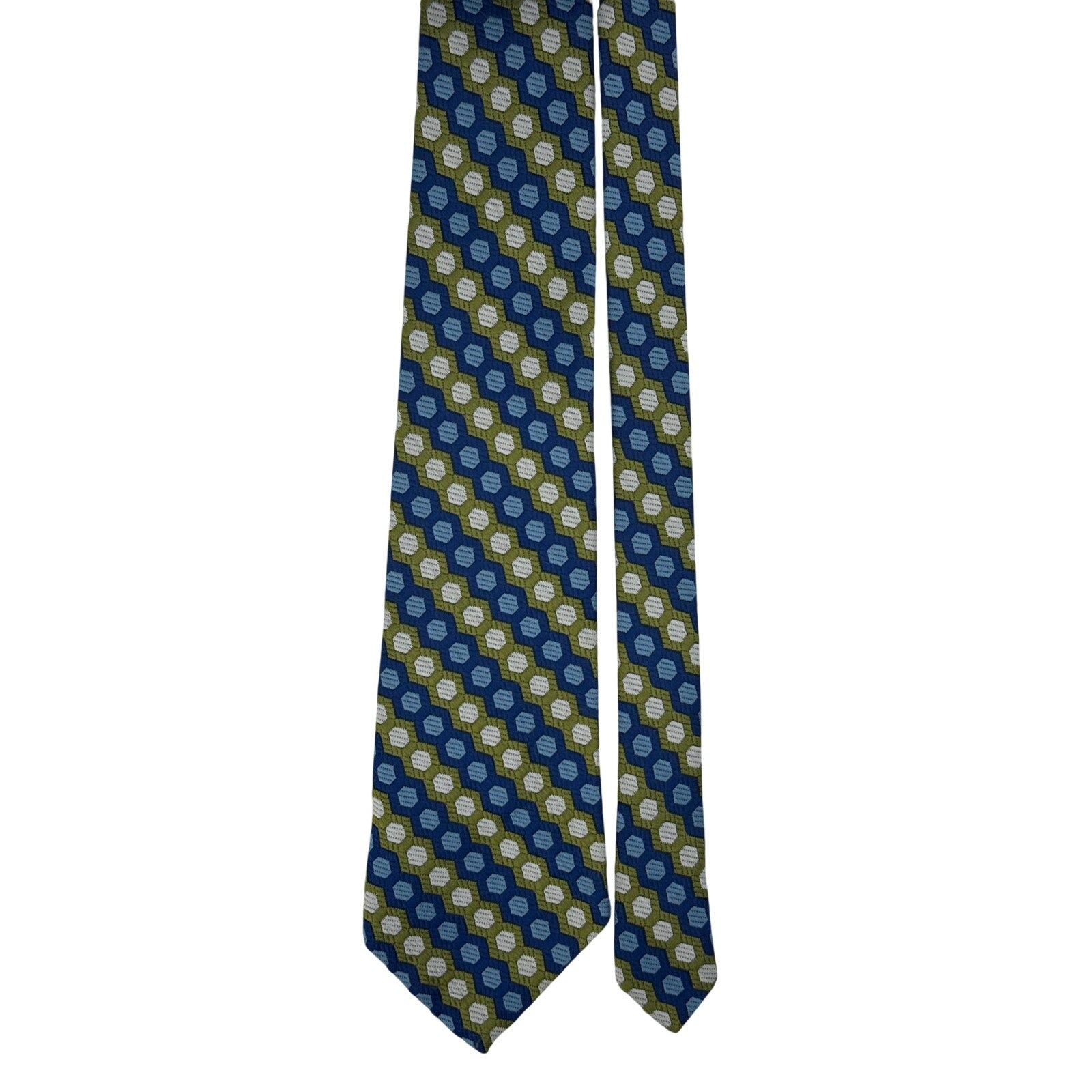 Vintage 70s Men's Tie Towncraft Geometric Necktie Avocado Blue Polyester