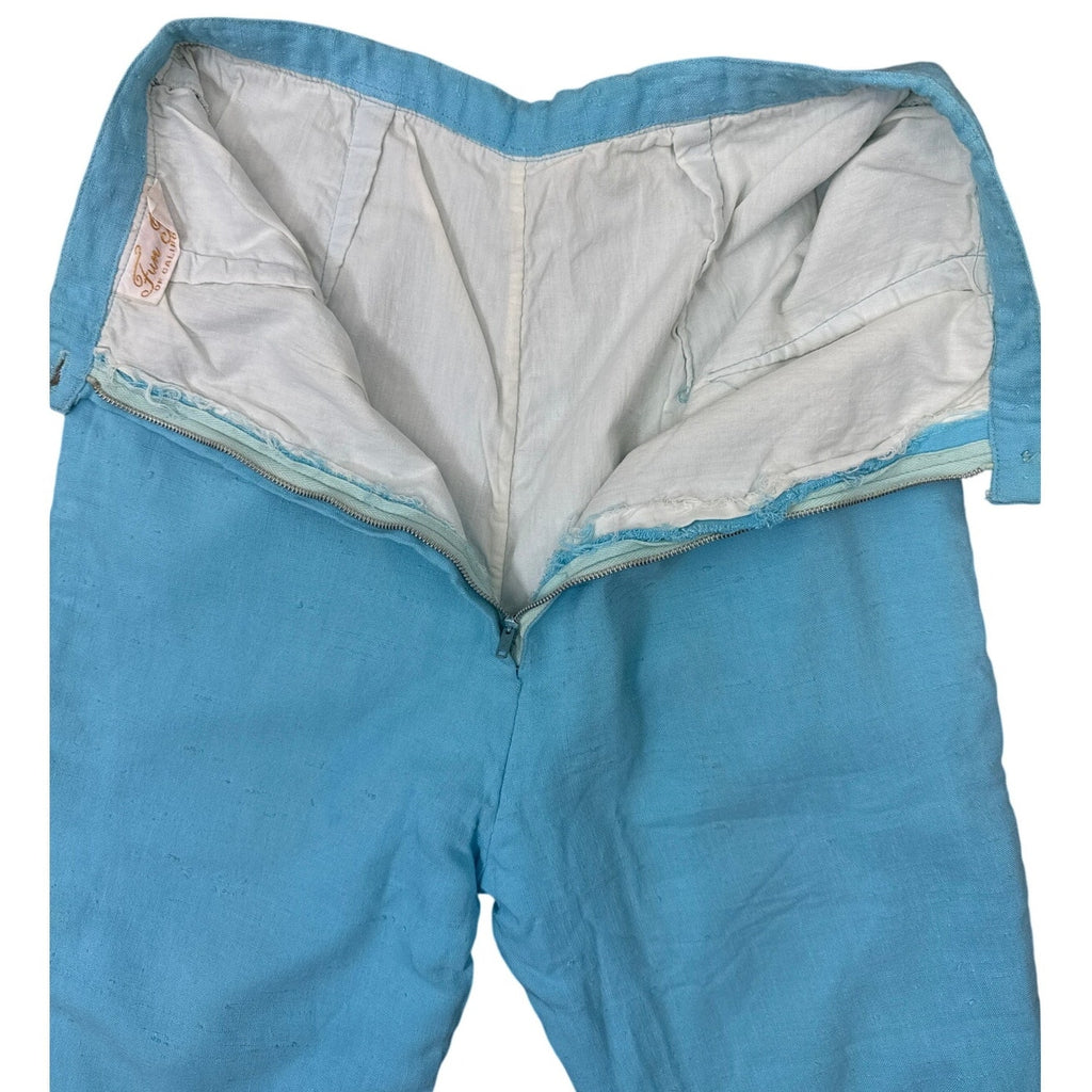 Vintage 60s Girls 8-10 Pants Light Blue Capri Tapered Slit Hem Cotton Blend