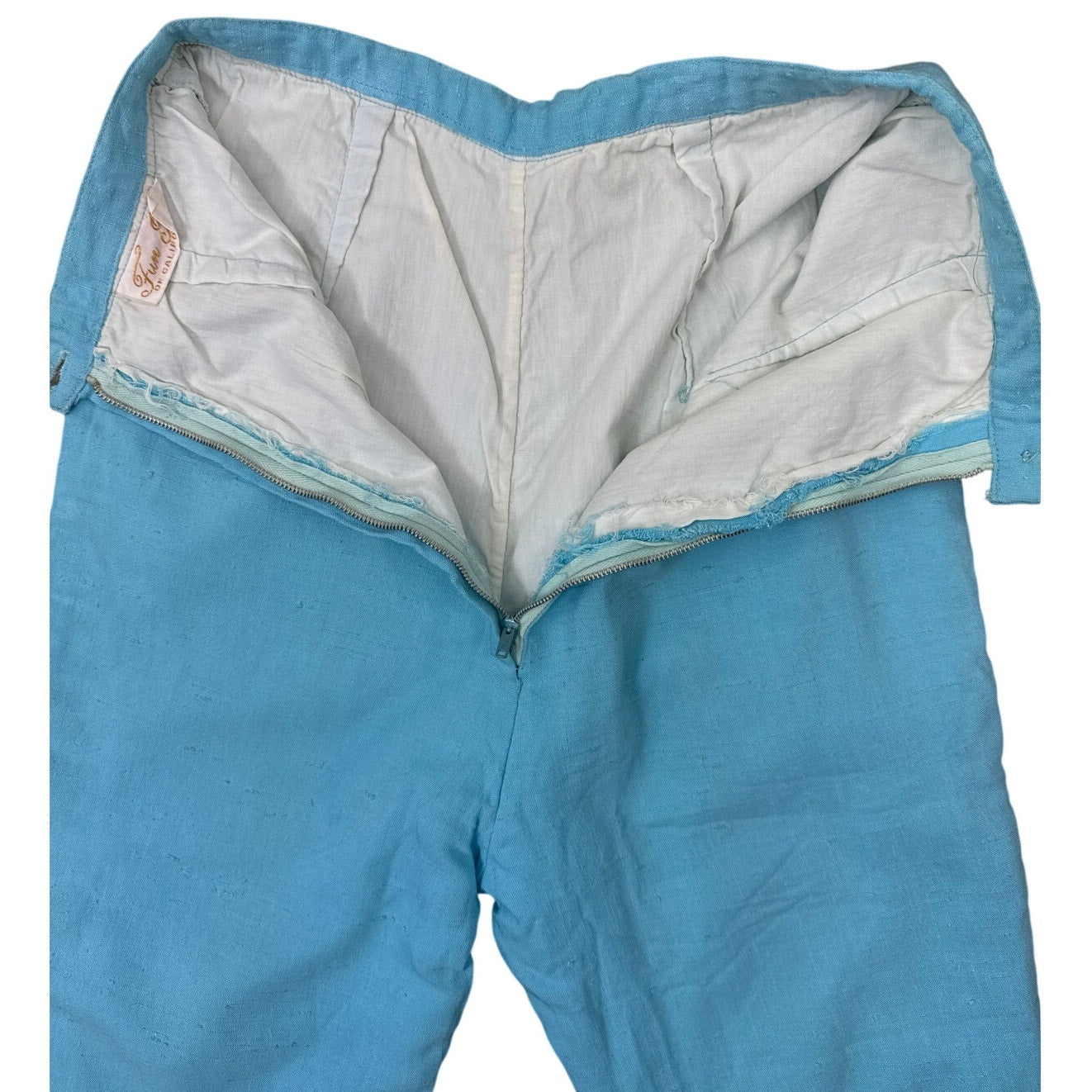 Vintage 60s Girls 8-10 Pants Light Blue Capri Tapered Slit Hem Cotton Blend