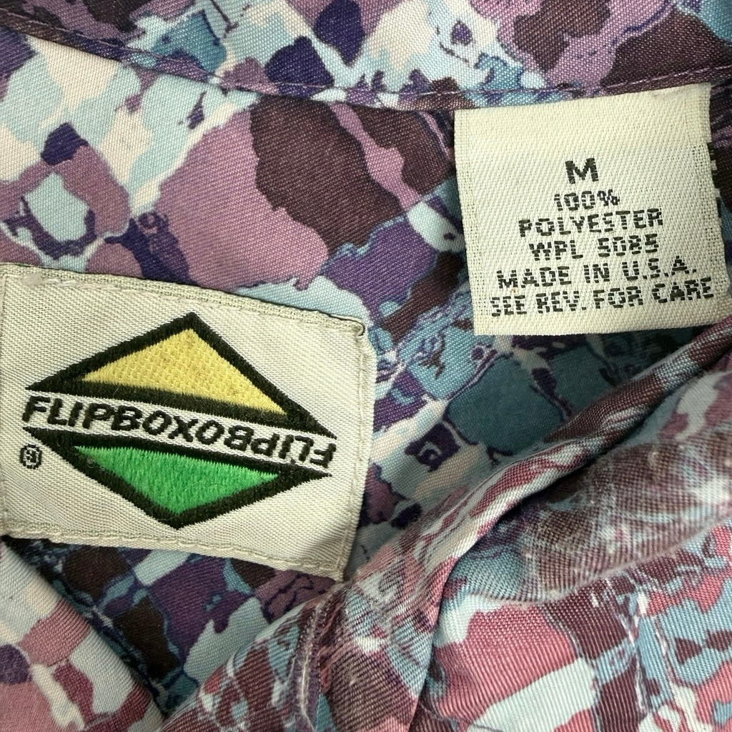 Vintage 80s Flipbox Purple Blue Geometric Polyester Button Up Shirt Men's Medium