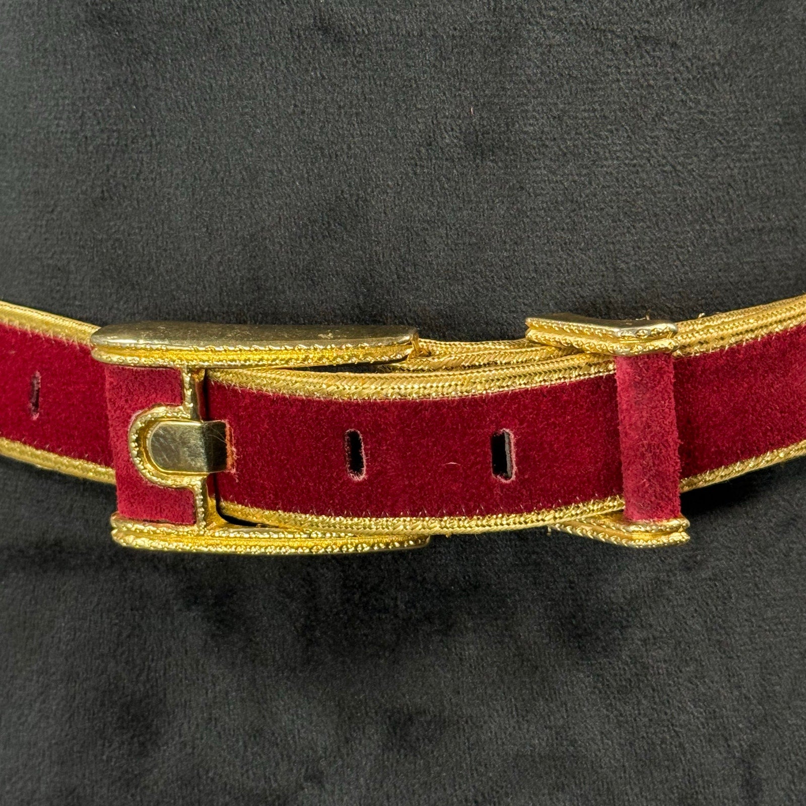 Vintage 80s Women’s Small Burgundy Belt Gold Trim 35" Made in USA