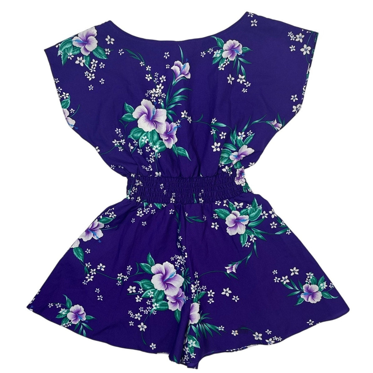 Vintage 80s Purple Hawaiian Floral Romper Sunsuit Womens Small