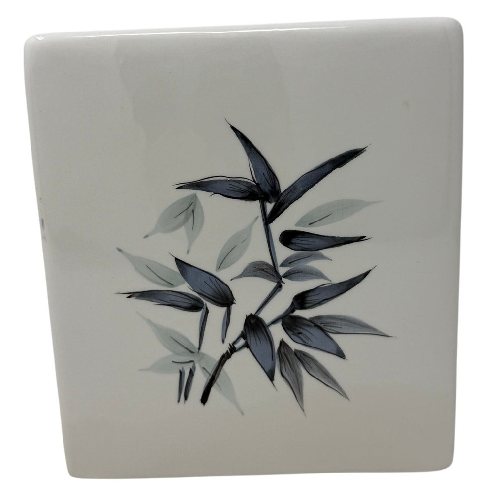 Vintage 70s Ceramic Tissue Box Cover Bamboo Floral White Square