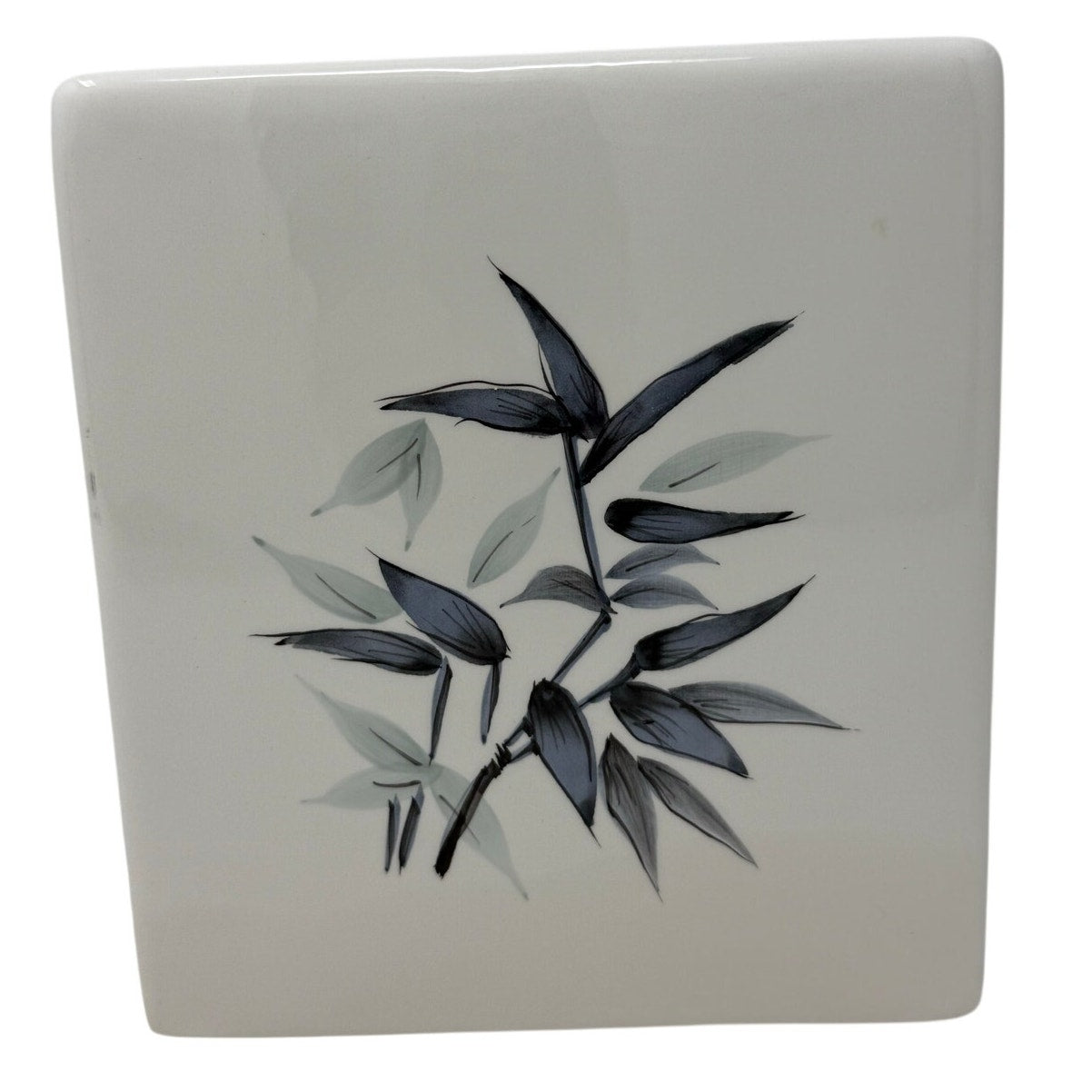 Vintage 70s Ceramic Tissue Box Cover Bamboo Floral White Square