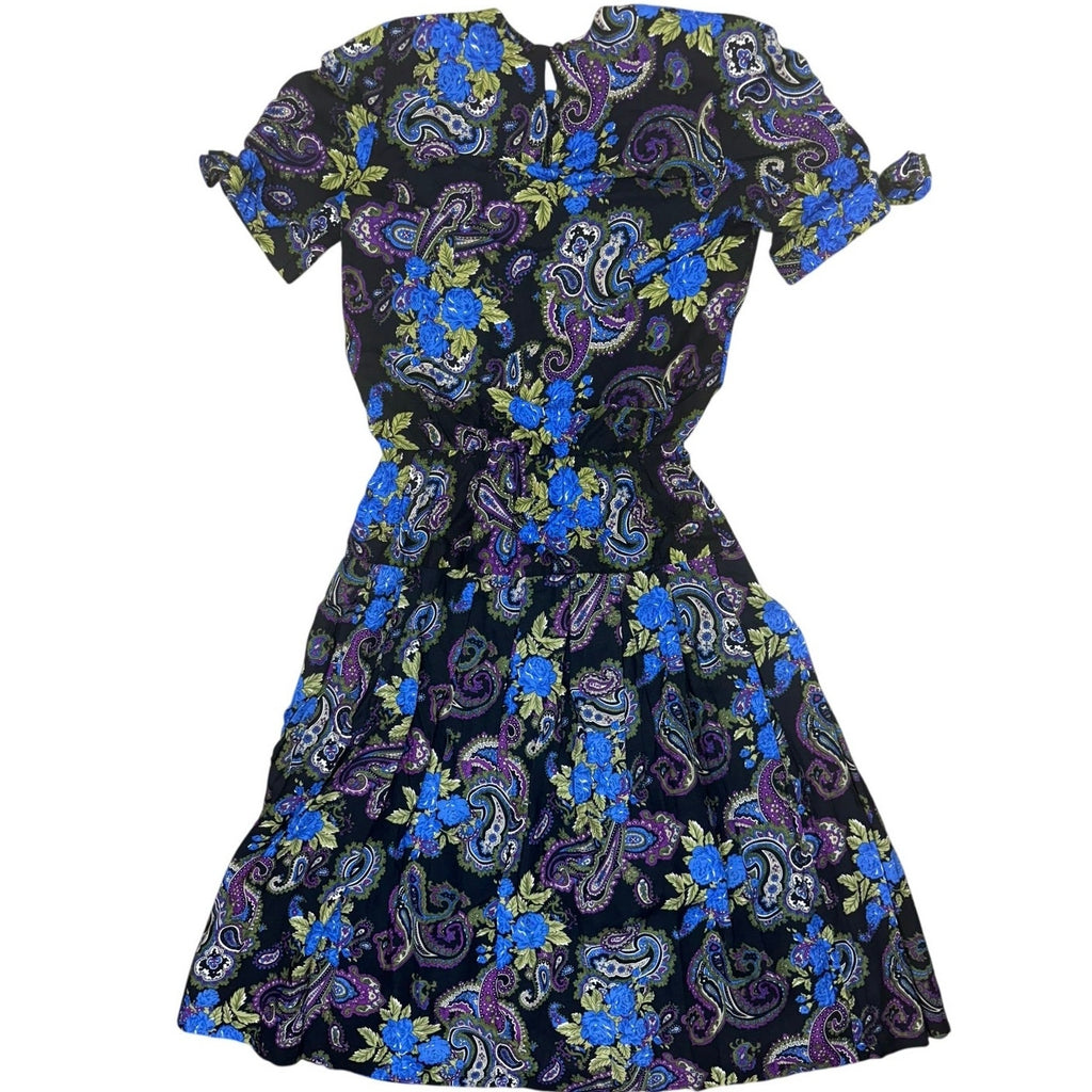 Vintage 80s Jeffrey & Dara Floral Paisley Rayon Maxi Dress Womens 9/10