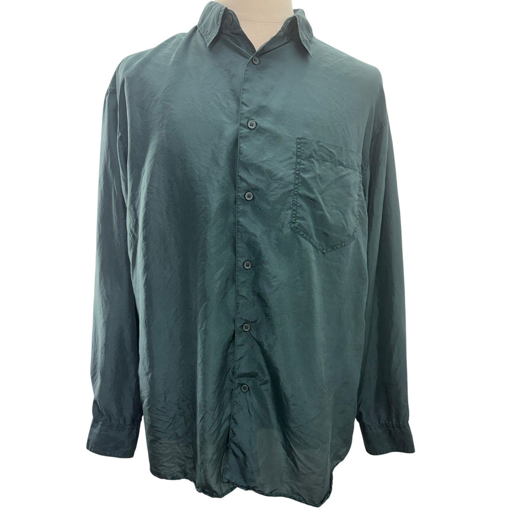 Vintage 90s Stefano Man Silk Shirt Green Button Front Men's Large