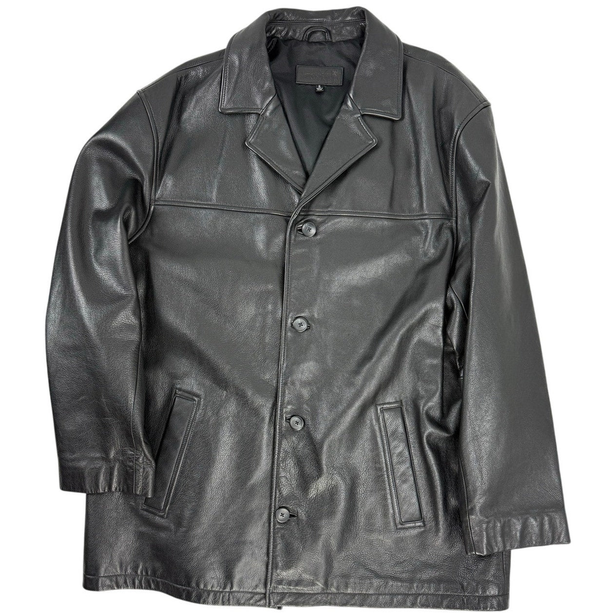 Vintage 90s John Ashford Mens XL Black Genuine Leather Car Coat Jacket