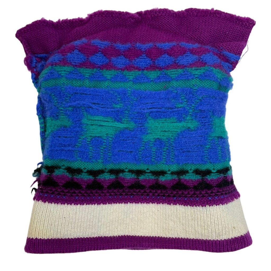 Vintage 90s Columbia Sportswear Wool Fair Isle Beanie Hat Purple Reindeer