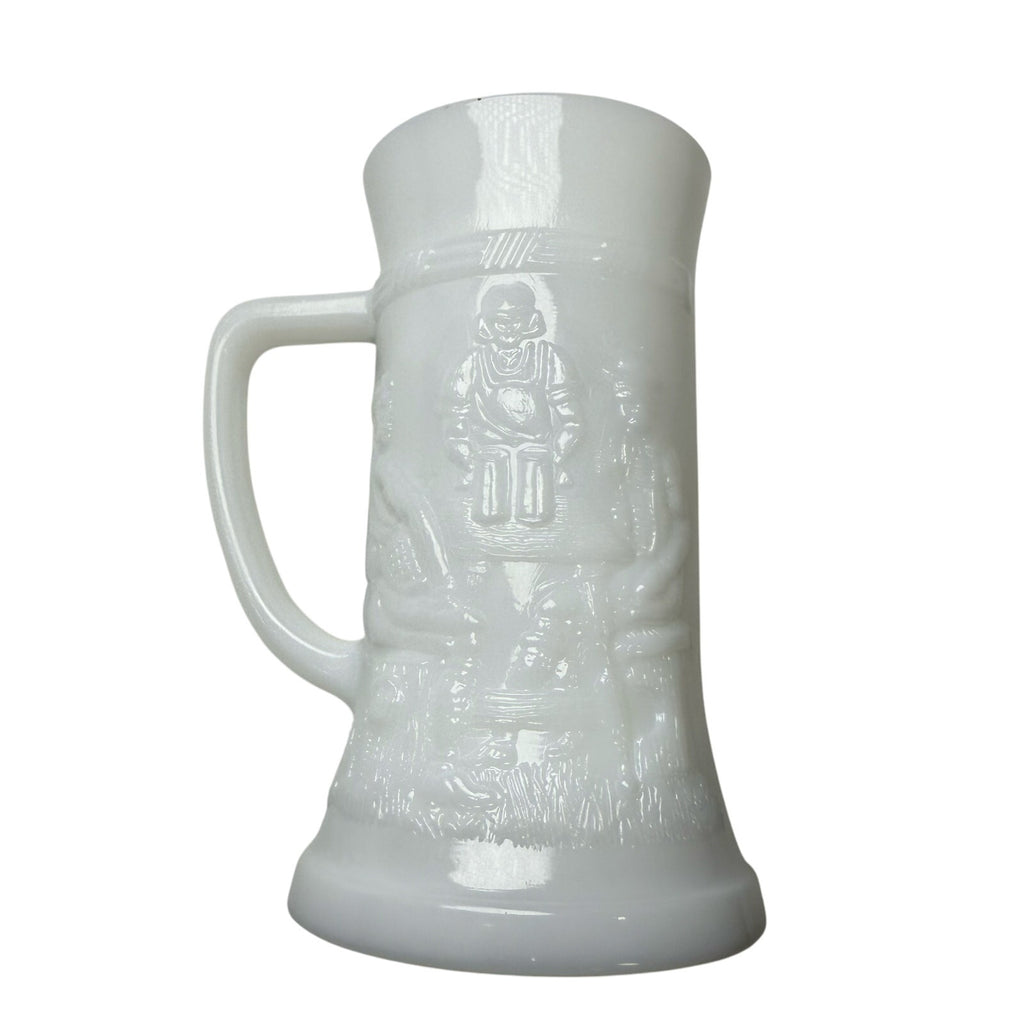 Vintage 60s Federal Glass Milk Glass Mug Beer Steins Colonial Tavern Scene (3)
