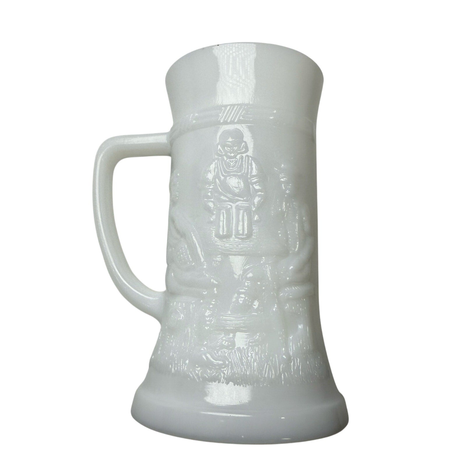 Vintage 60s Federal Glass Milk Glass Mug Beer Steins Colonial Tavern Scene (3)