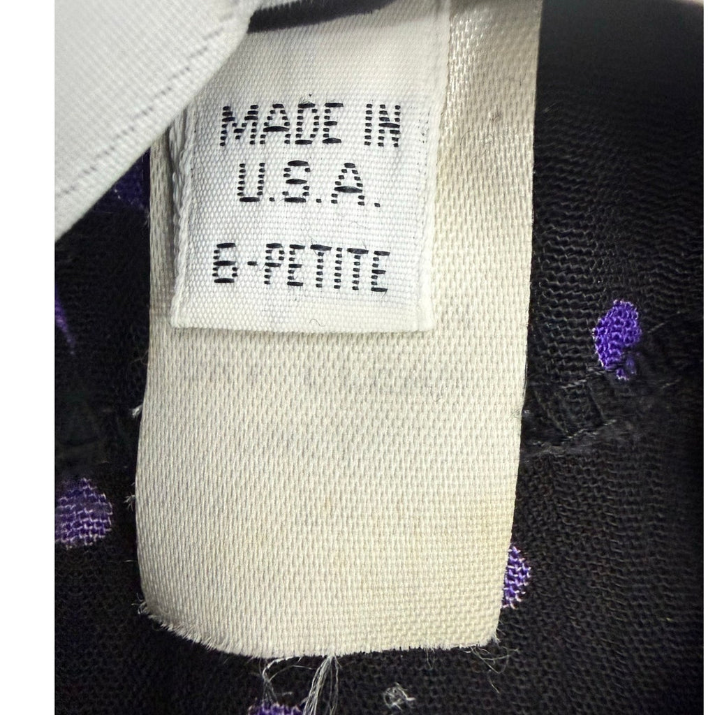 Vintage 80s Black Purple Polka Dot Split Skirt Jumpsuit Dress Women's 6P Tareti