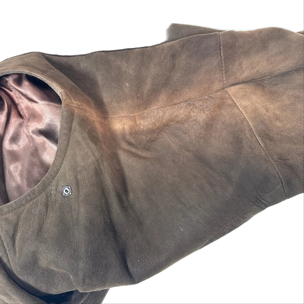 Vintage 60s Brown Leather Coat Double Breasted Princess Seams Women’s XS