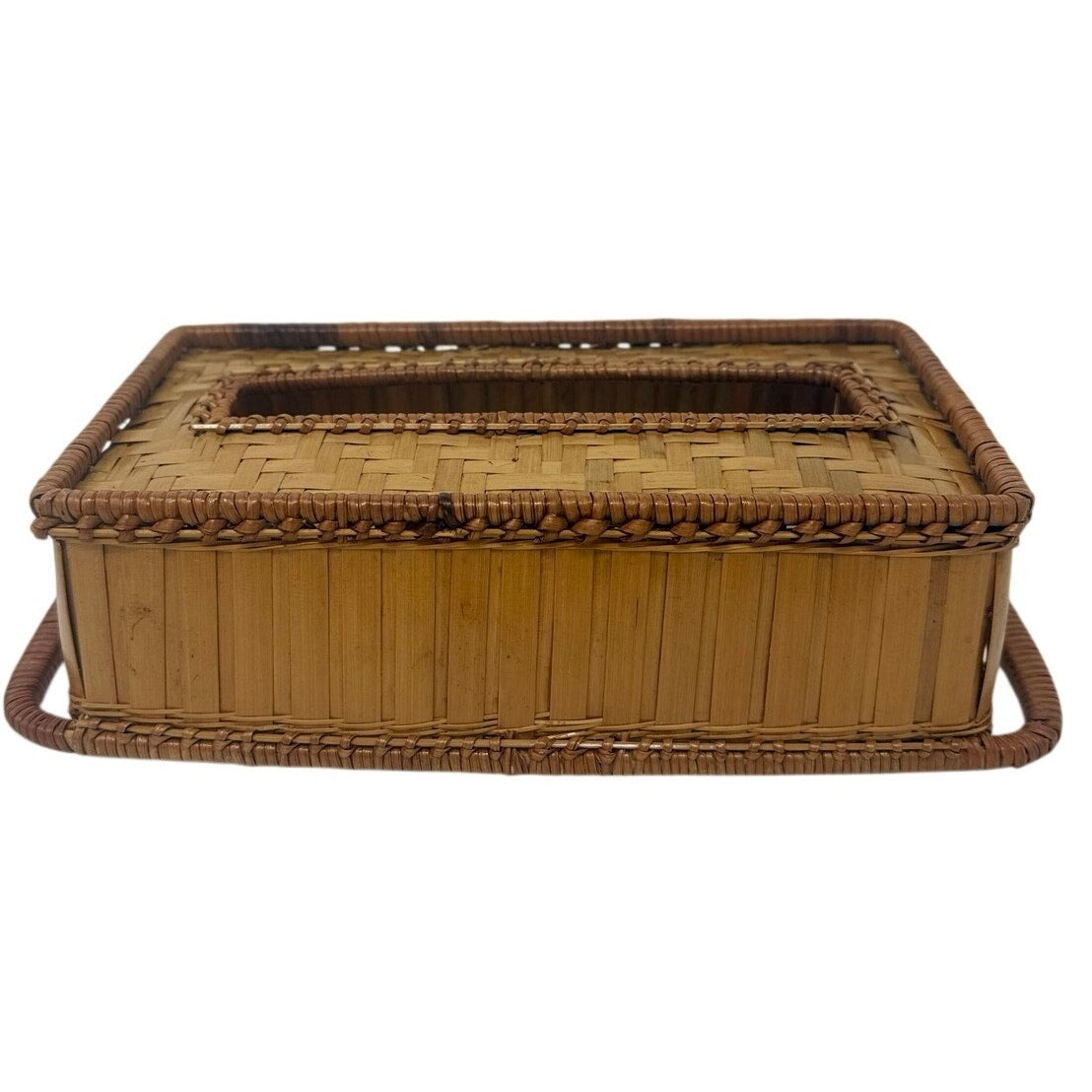 Vintage Woven Rattan Tissue Box Cover Holder Rectangular Basket Decor