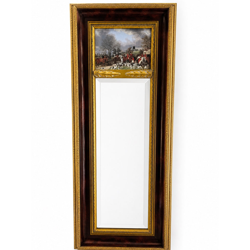 Vintage 90s Bombay Co Fox Hunt Wall Mirror 36” Gold Framed Hanging Vanity
