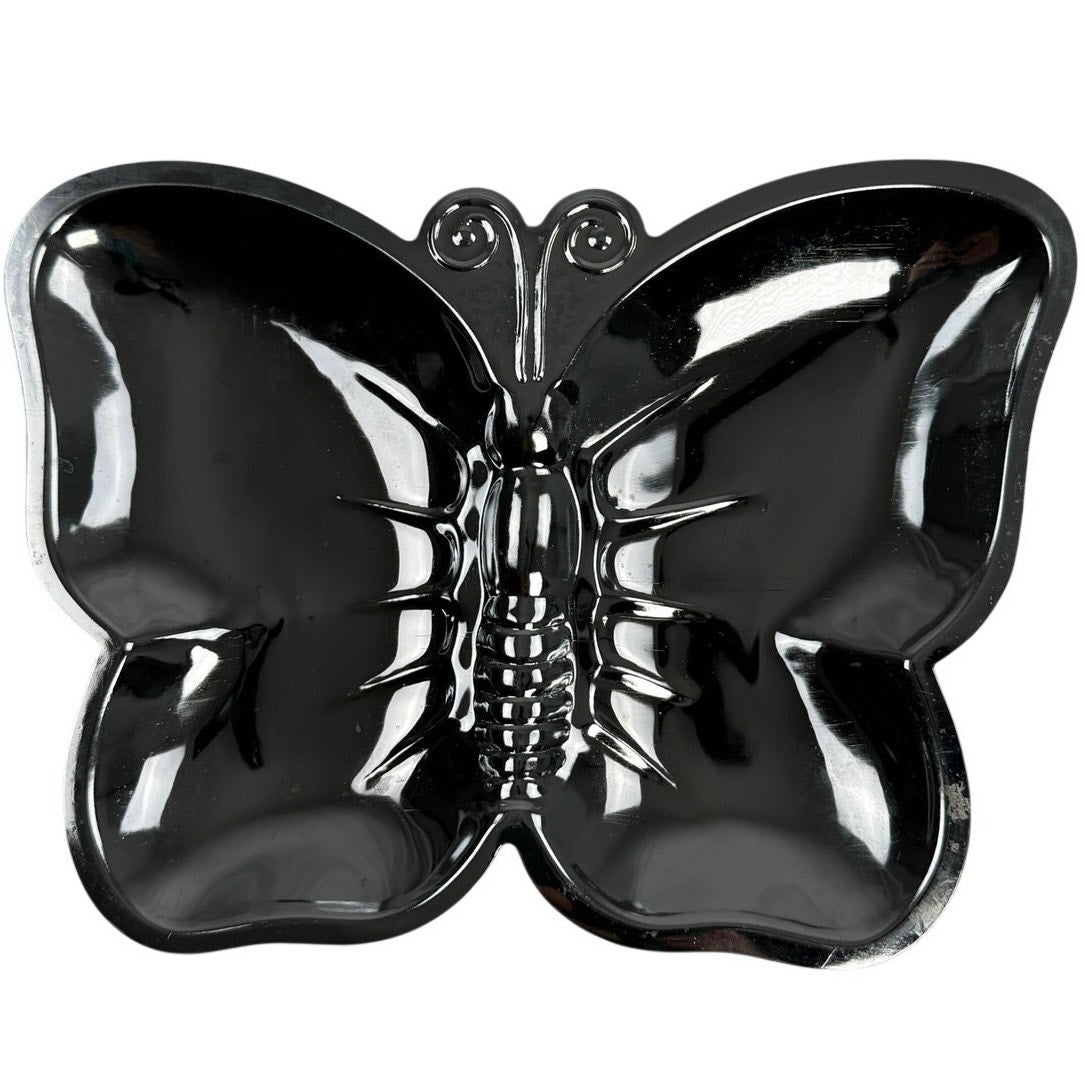 Vintage 70s Butterfly Silver Tone Metal Trinket Catchall Trays Hong Kong Set 3