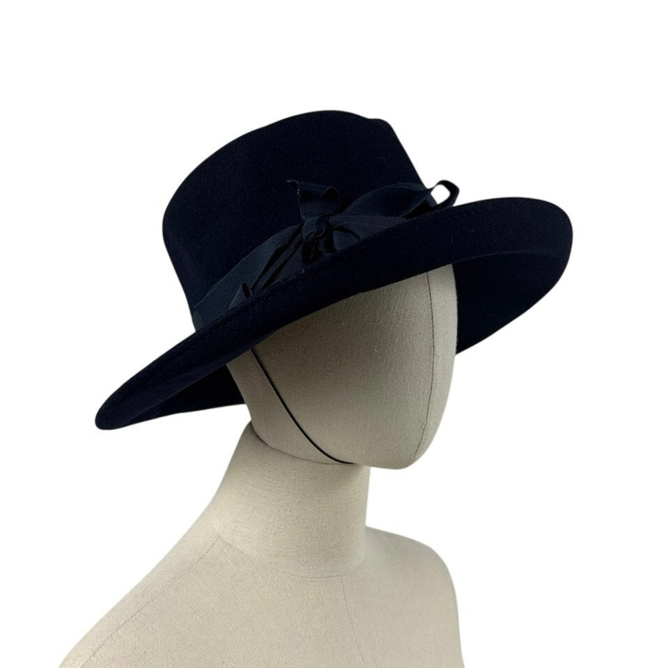 Vintage 80s Atmosphere Collection Navy Blue Felt Wide Brim Hat