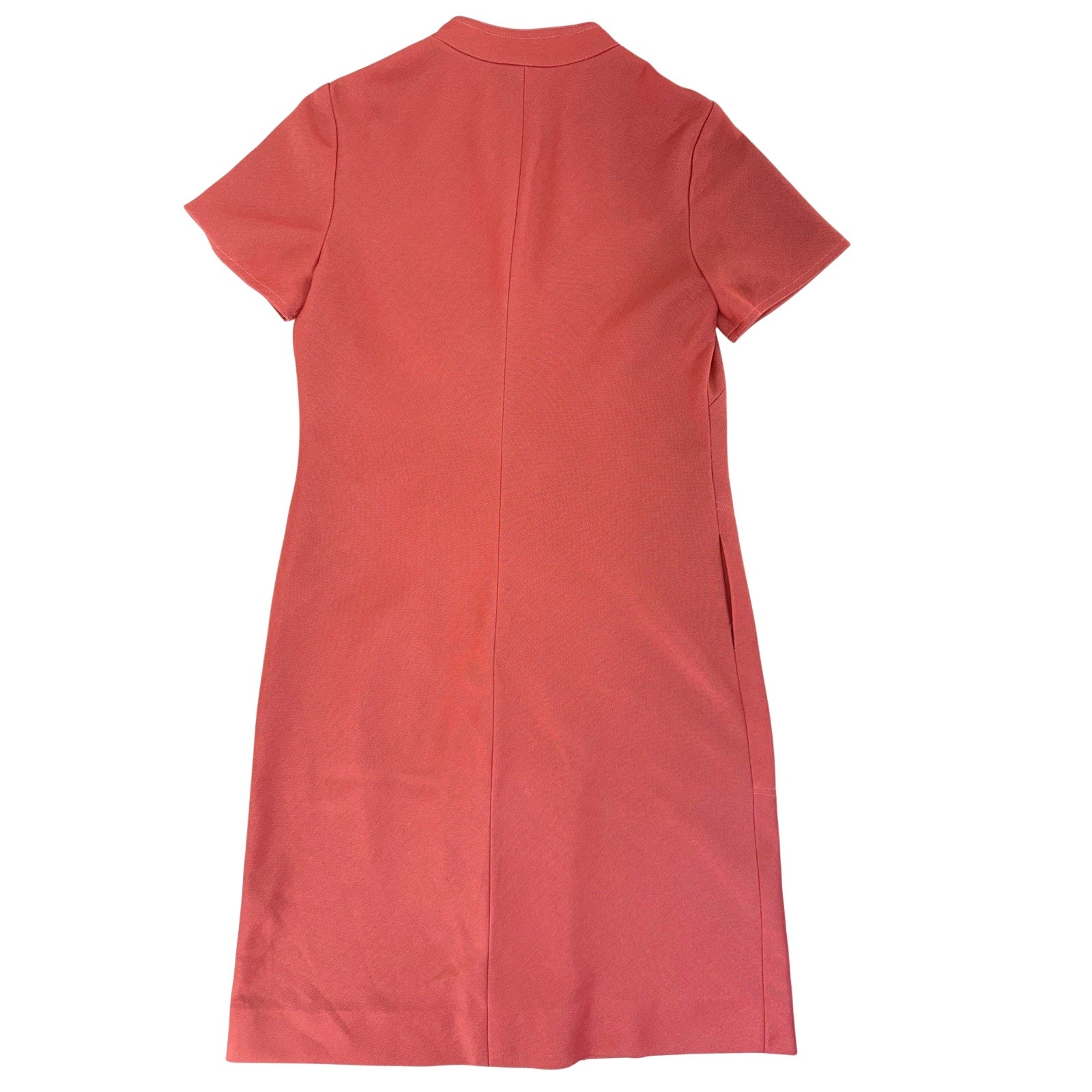 Vintage 70s Kiva Coral Knit Shirt Dress Button Front Stretch Midi 36 Bust