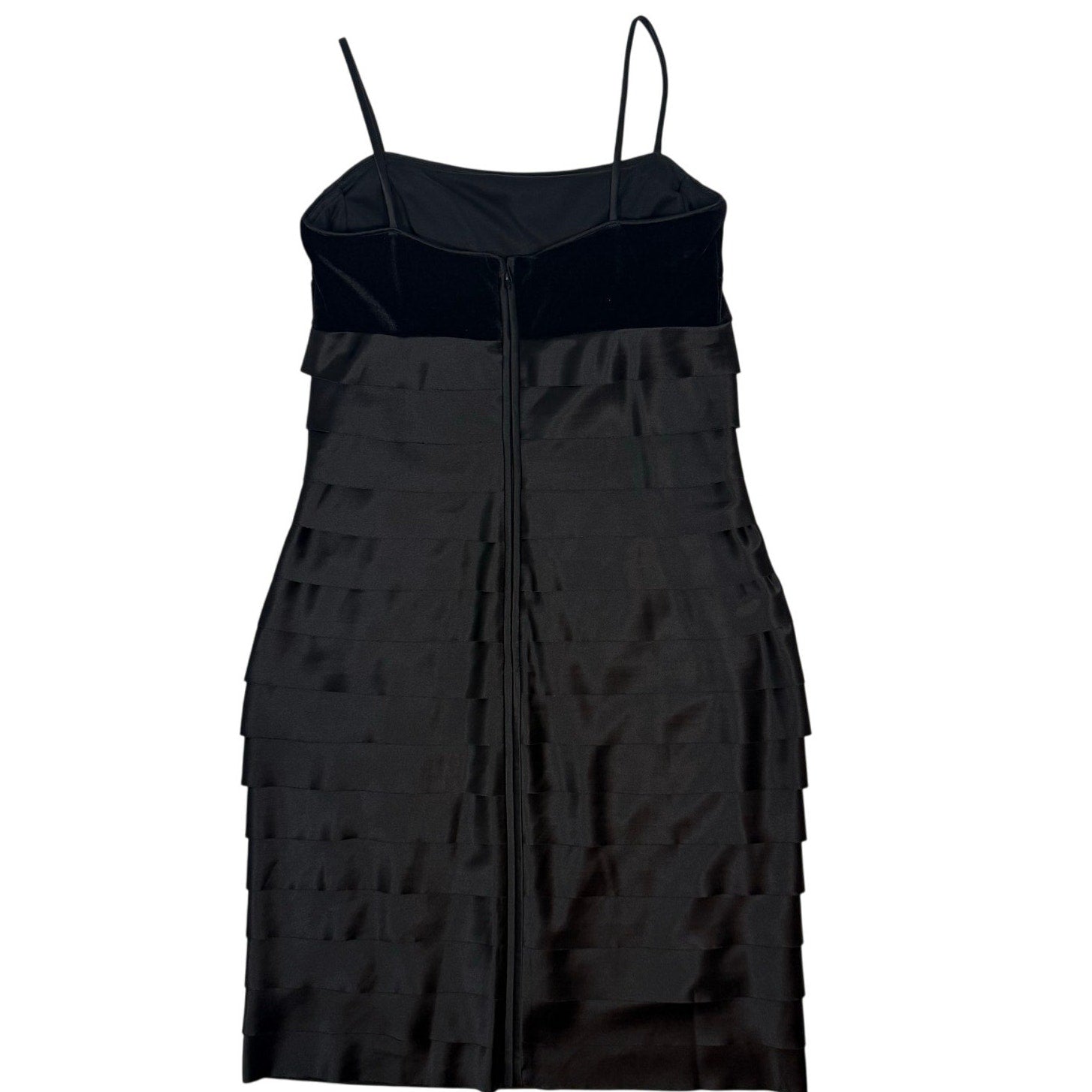 Vintage Y2K Women's 8 Alex Evenings Black Velvet Formal Dress Tiered Ruffle
