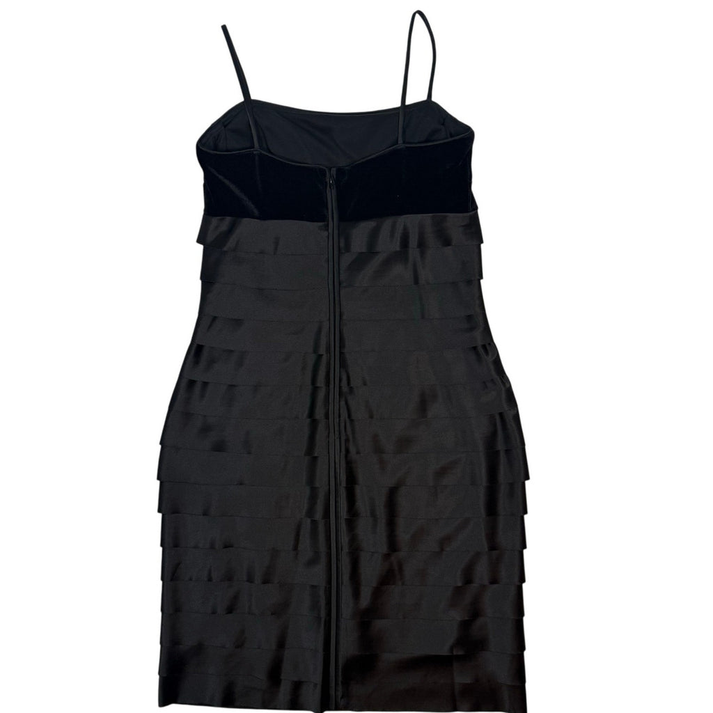 Vintage Y2K Alex Evenings Black Velvet Satin Tiered Cocktail Dress Women's 8