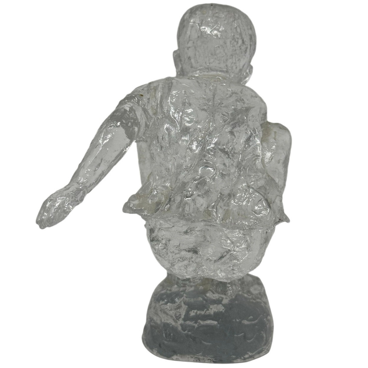 Vintage 90s Crystal Glass Crouching Boy Figurine Clear Art Statue 7"
