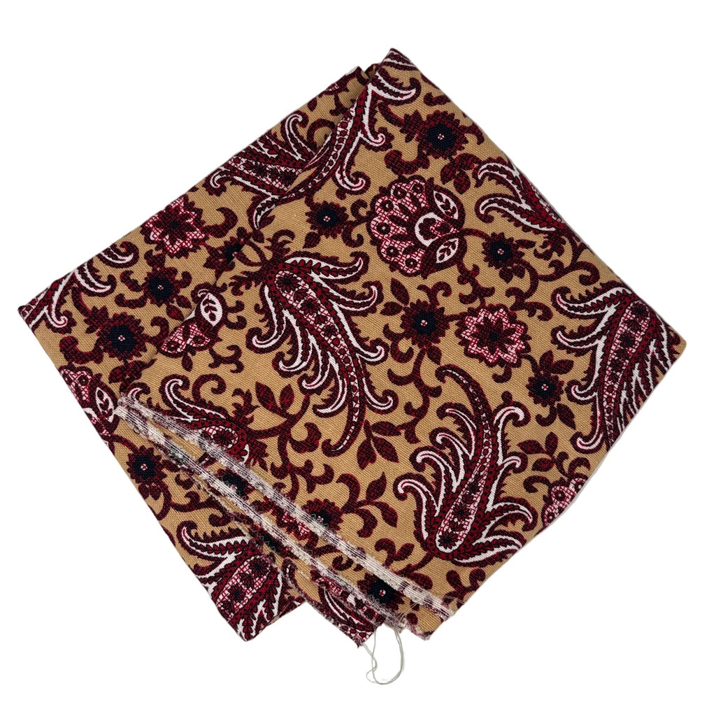 Vintage 60s Fabric Barkcloth Floral Brown Wine Black 73x42