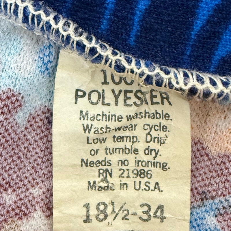 Vintage 70s Polyester Knit Abstract Print Disco Pullover Shirt Womens