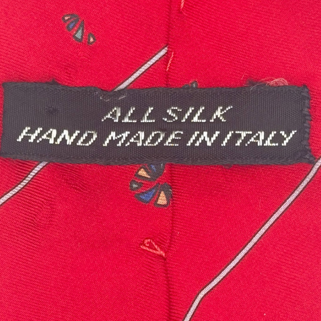 Vintage 1960s Italian Silk Necktie Red Geometric Stripe Wide Tie