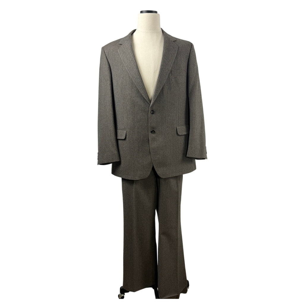 Vintage 1970s Saint Ives Brown Gray Pinstripe Wool 2 Piece Suit Men’s 46R