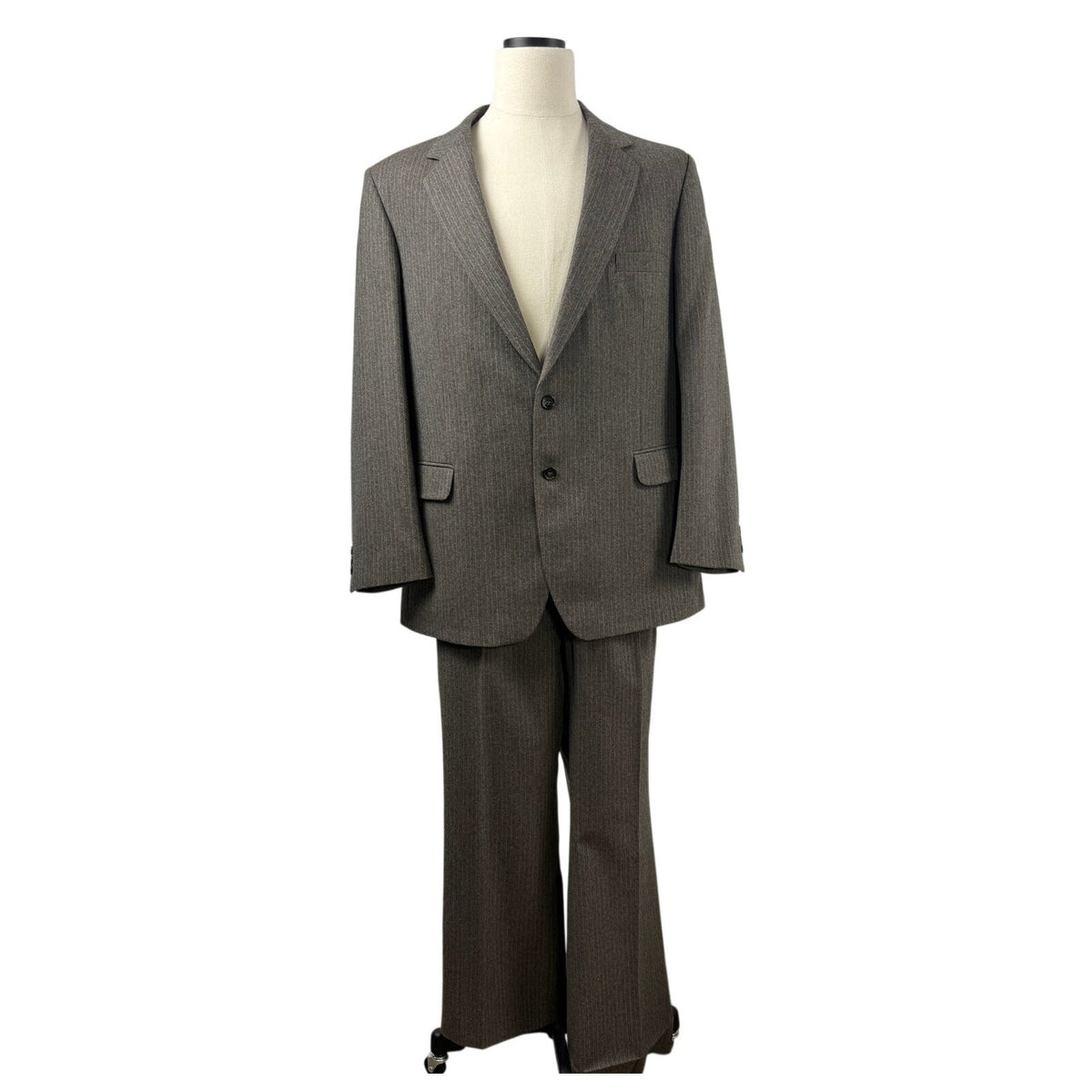Vintage 1970s Saint Ives Brown Gray Pinstripe Wool 2 Piece Suit Men’s 46R
