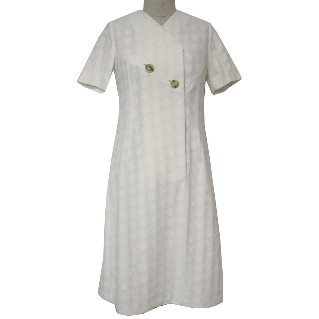 Vintage 70s White Textured Double Knit A-Line Dress Women’s Small