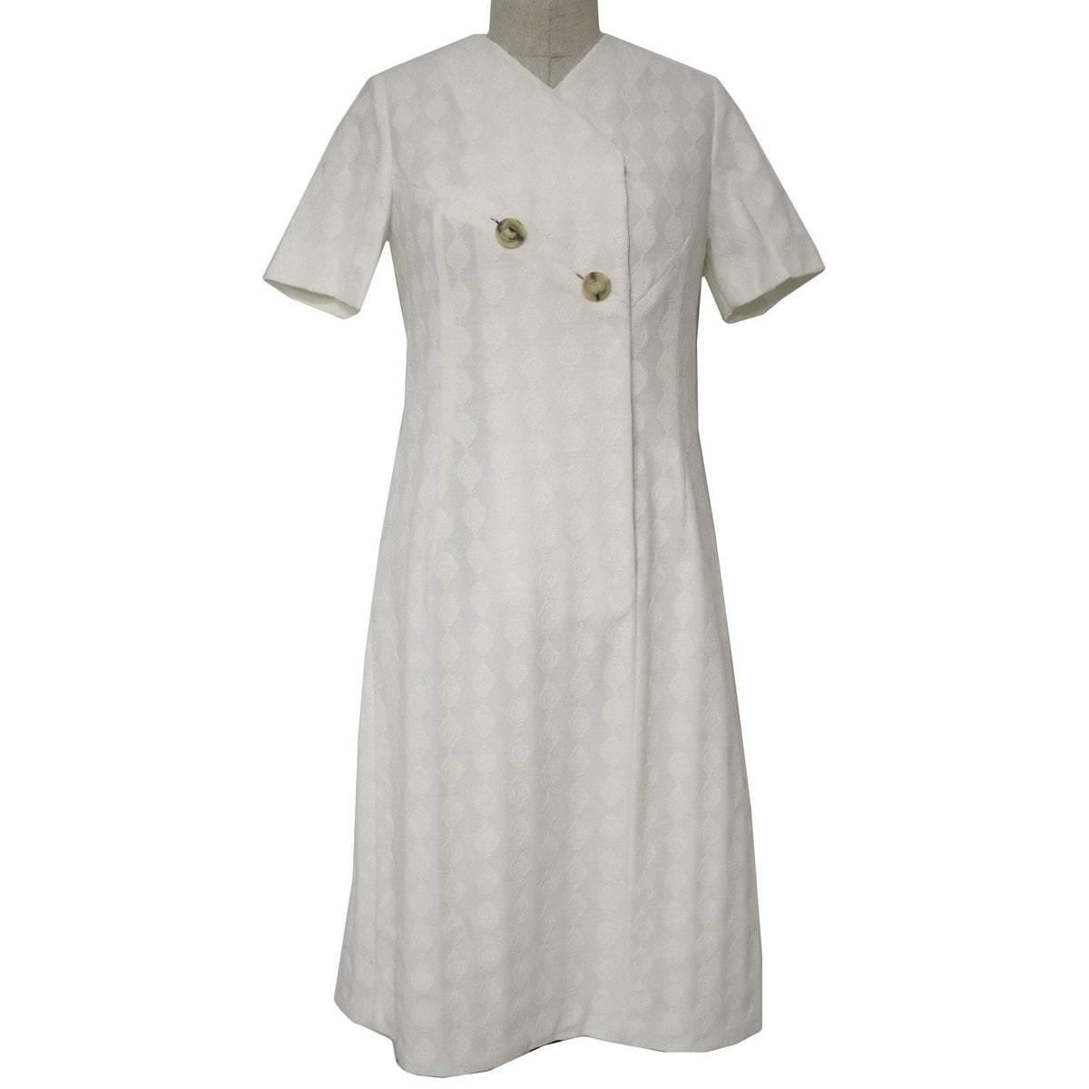Vintage 70s White Textured Double Knit A-Line Dress Women’s Small