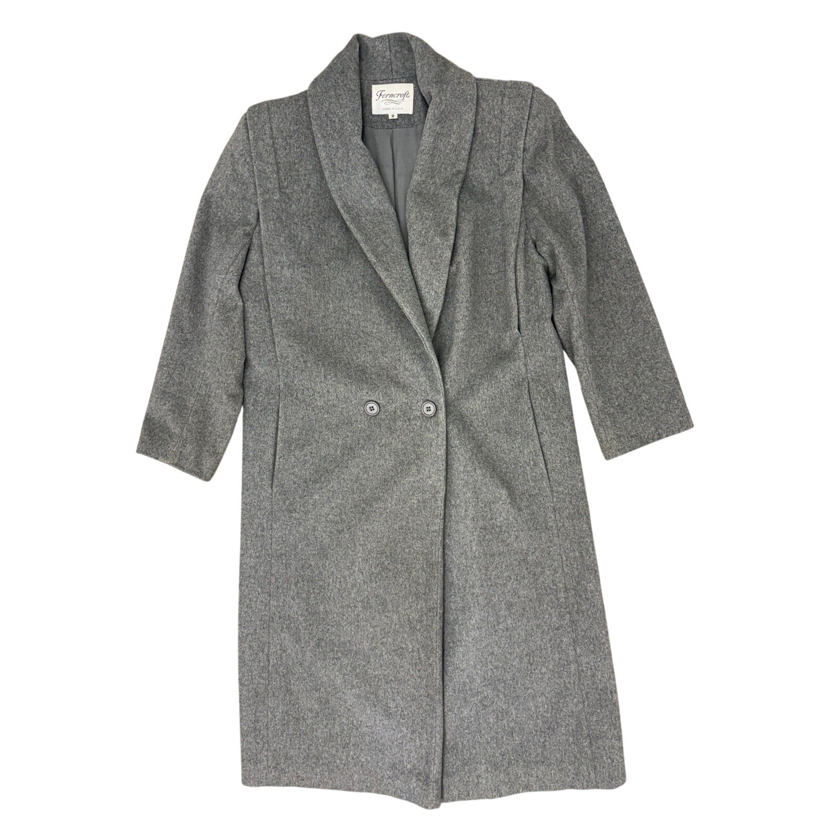 Vintage 80s Women's 2 Ferncroft Gray Wool Cashmere Blend Long Coat USA Made