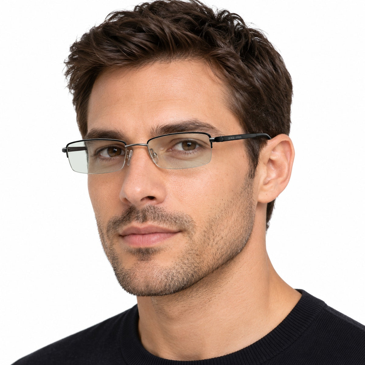 Vintage 90s Giorgio Armani GA 613 003 Black Semi Rimless Eyeglass Frames Italy 145mm