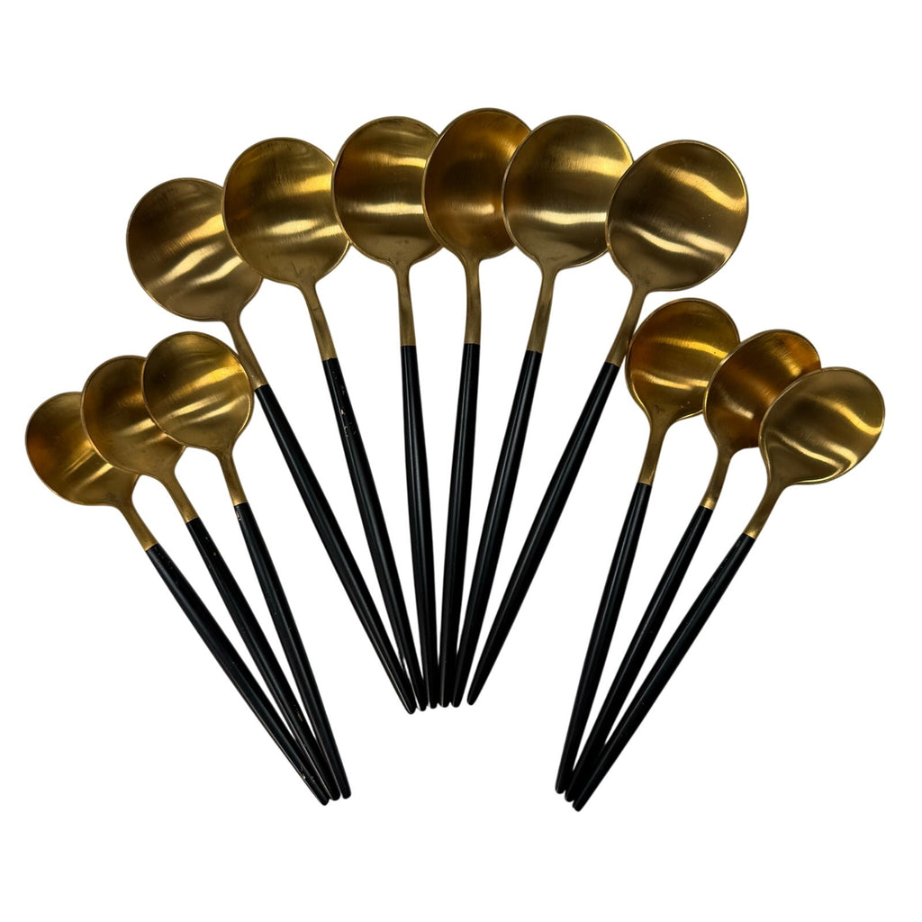 Vintage 60s Bar Spoons Cocktail Mixing Stirrers Set of 12 Gold & Black