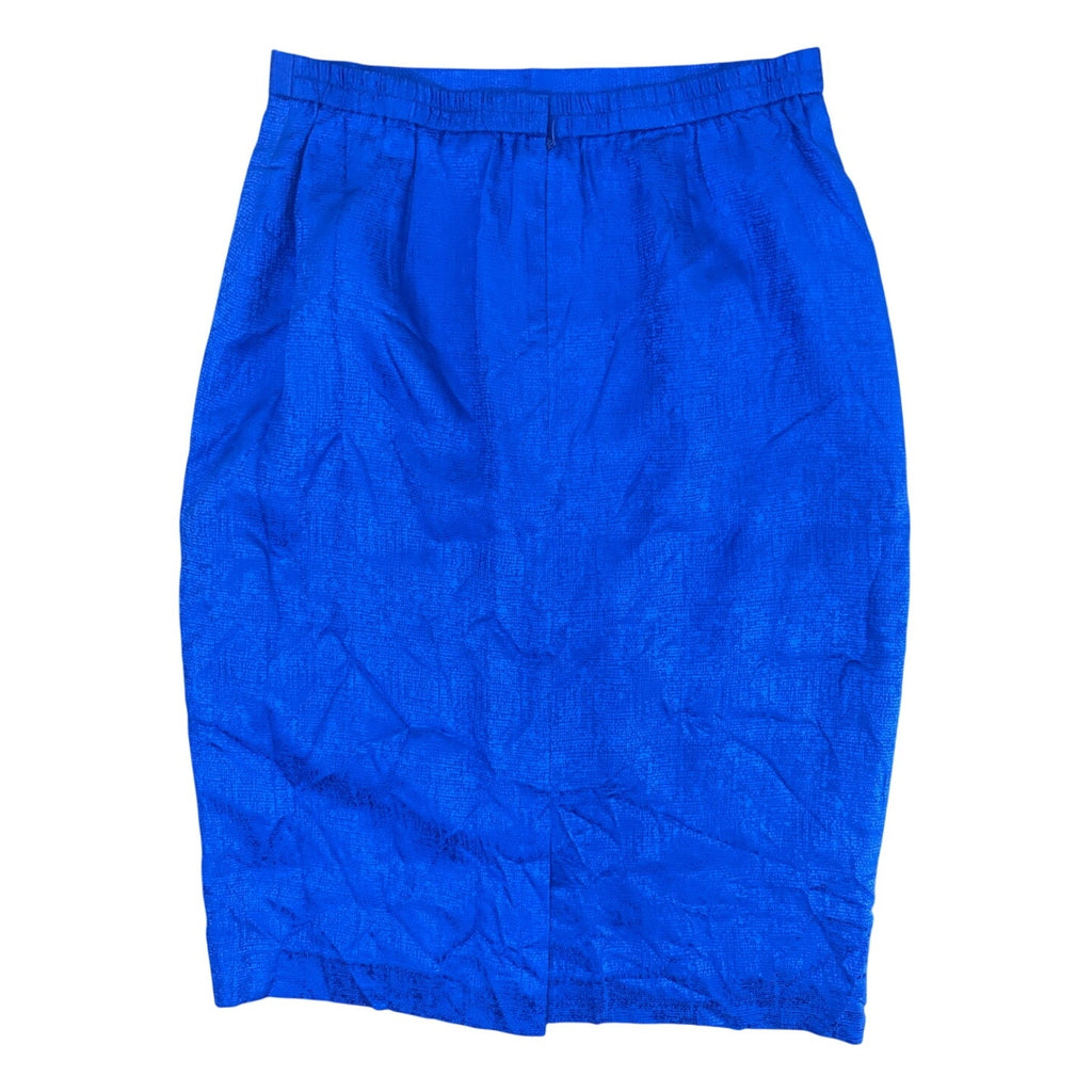 Vintage 90s Women's Blue 100% Silk Pencil Skirt Size 10 Midi Lined Classic
