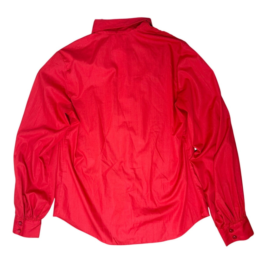 Vintage 70s Women's Large Red Blouse Lady Arrow Decton Red Button Front